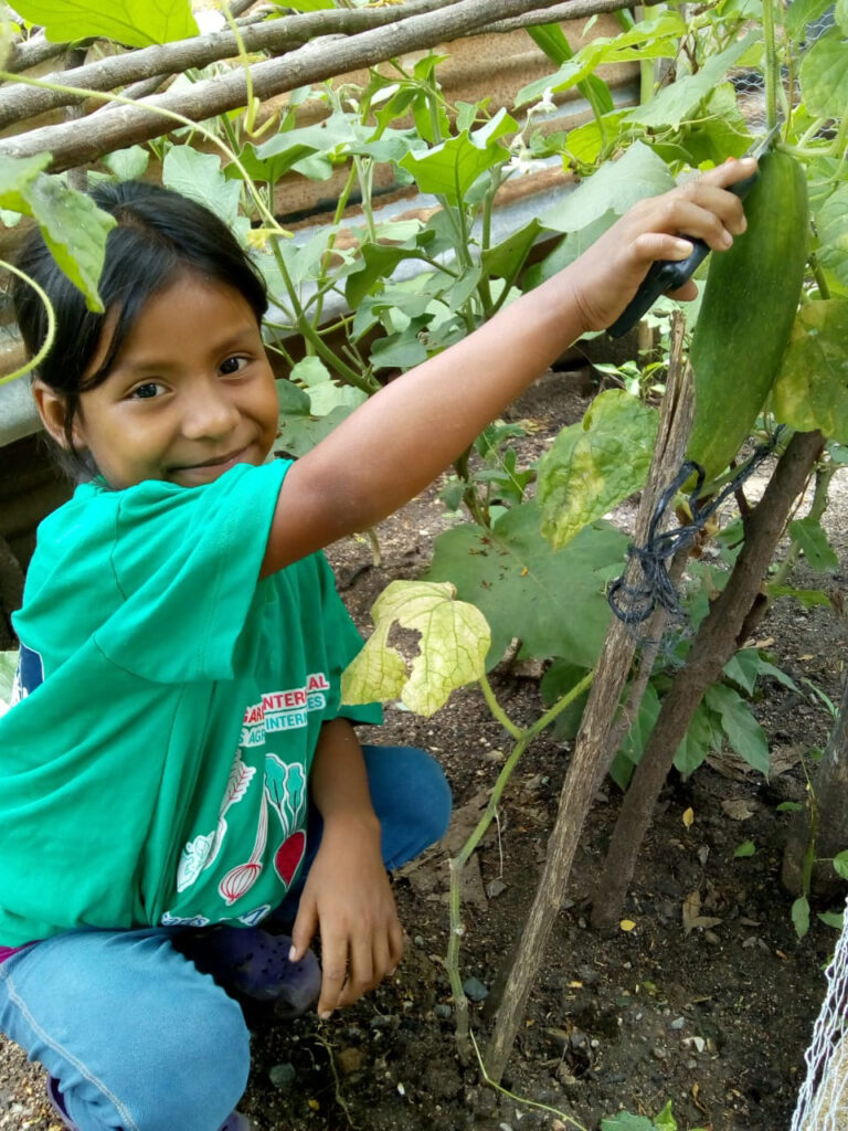 Child with fruits of their labor from the Young Gardeners International Program.